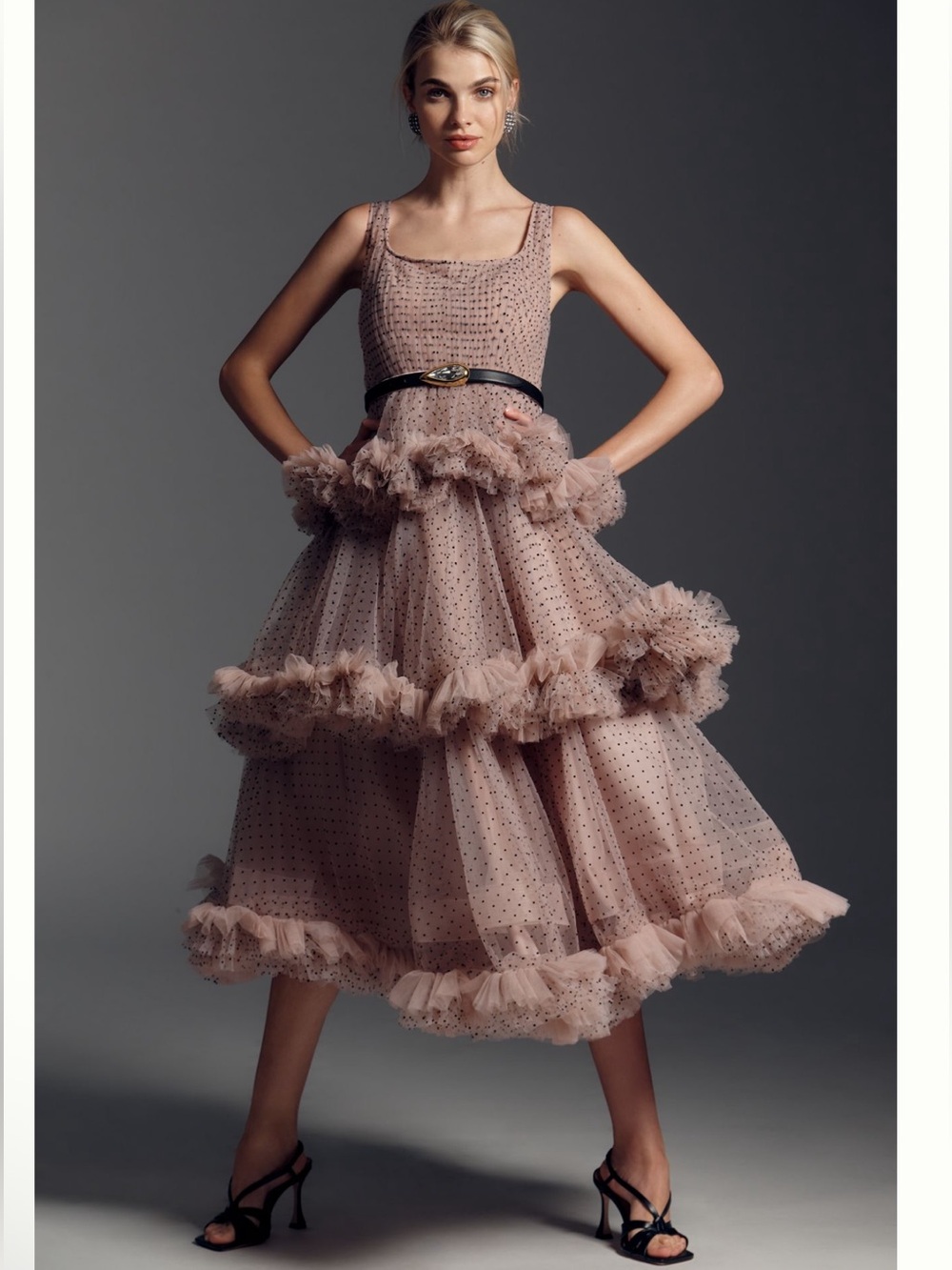 Mac Duggal 20776 Blush Black Polka Dot Tiered Ruffle Dress Anthropologie - Picture 14 of 14